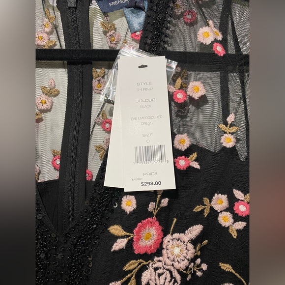French Connection Eve midi dress with embroidery and mesh detailing in black - Picture 7 of 11